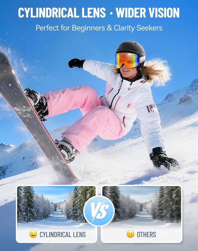 Innerking Ski/Snowboard Goggles OTG for Men Women & Youth - Over Glasses Snow Sports Goggles Anti Fog 100% UV400 Protection - Image 4